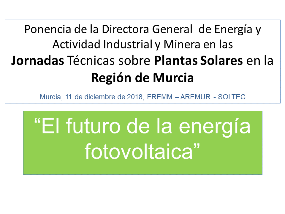 Ponencia de la Directora General de Energía y Actividad Industrial y Minera en las Jornadas Técnicas sobre Plantas Solares en la Región de Murcia.