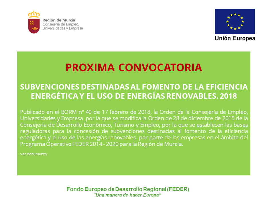 Subvenciones destinadas al fomento de la eficiencia energética y al uso de energías renovables 2018