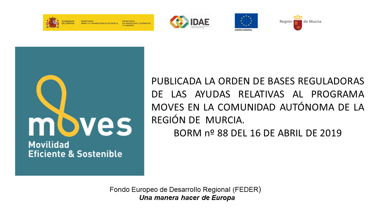 PUBLICADA LA ORDEN DE BASES REGULADORAS DE LAS AYUDAS RELATIVAS AL PROGRAMA MOVES EN LA CCAA DE LA REGIÓN DE MURCIA