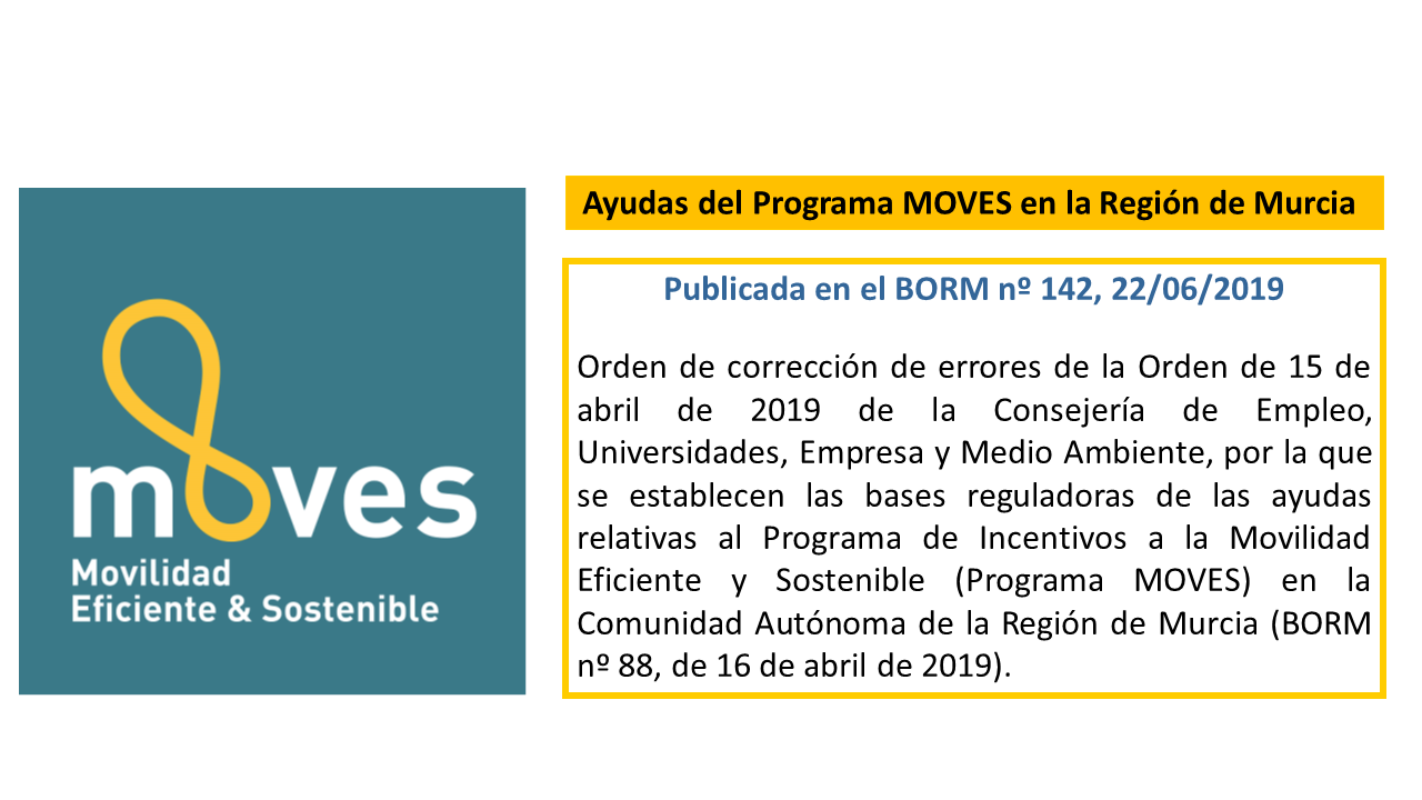 ORDEN DE CORRECCIÓN DE ERRORES DE LA ORDEN DE 15 DE ABRIL DE 2019 SOBRE LAS BASES REGULADORAS DE LAS AYUDAS MOVES