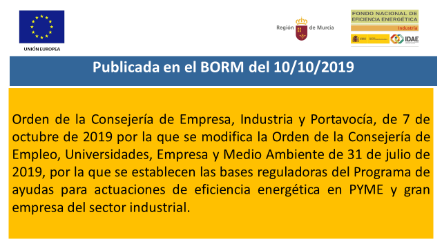 ORDEN POR LA QUE SE MODIFICA LA ORDEN DE 31 DE JULIO DE 2019 SOBRE AYUDAS EN EFICIENCIA ENERGÉTICA